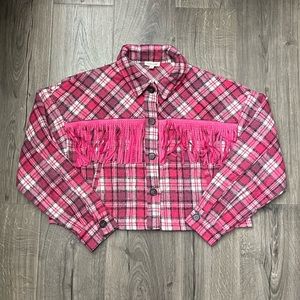 MAINSTRIP Plaid Fringe Tassel Rodeo Style Button Down Crop Top Jacket Size Small